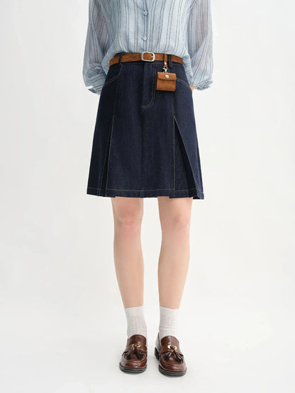 Retro Contrast A-Line Denim Skirt - Loran