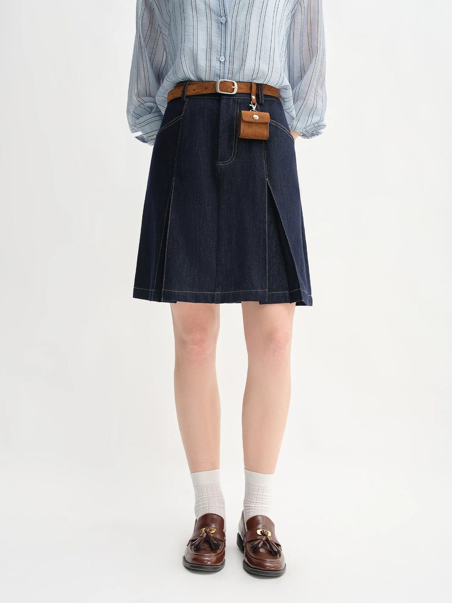 Retro Contrast A-Line Denim Skirt