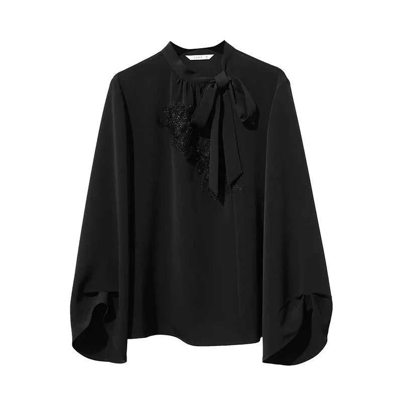 Amii Elegant Blouse For Woman 2026 Spring New Commuter Stand-up Collar Embroidered Chiffon Shirt Women's Loose Tops 12621027 Loran