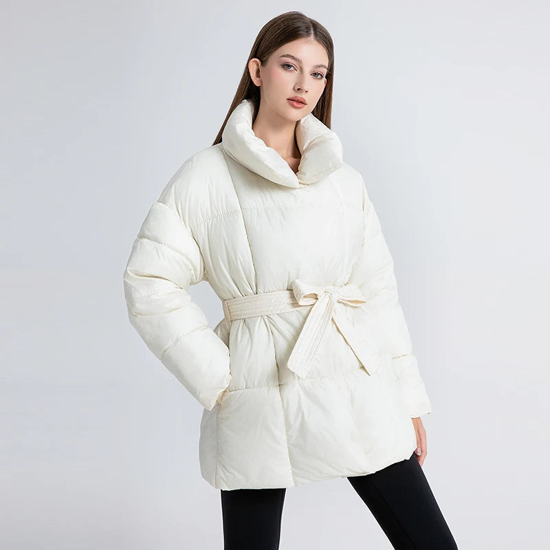 Turn-Down Collar Belted Parka