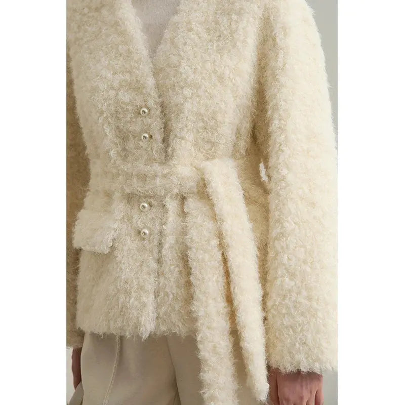 Warm Loose Fit Faux Fur Belted Jacket - Loran