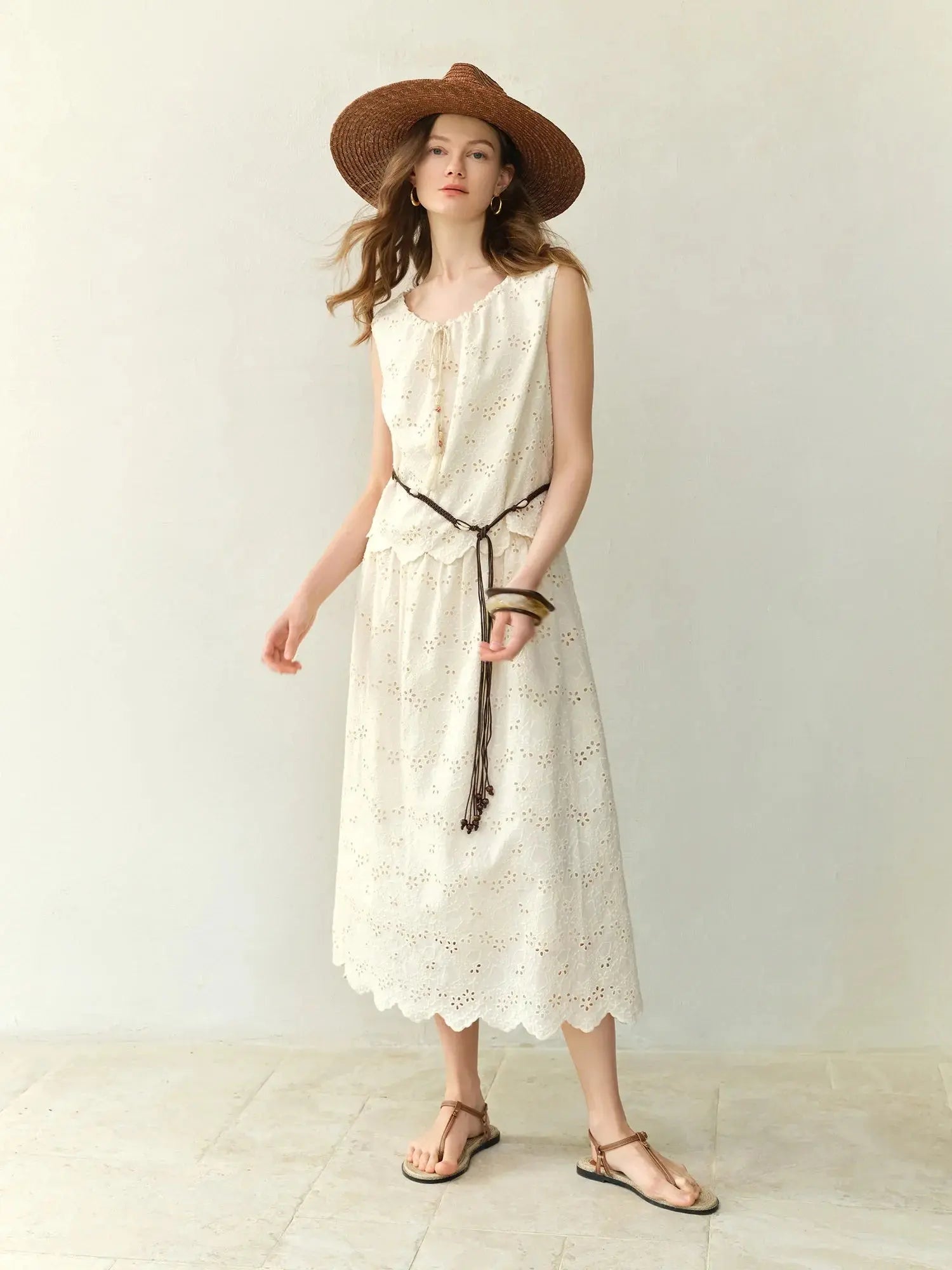 Textured Midi Skirt & Tank in Ivory LORAN STORE