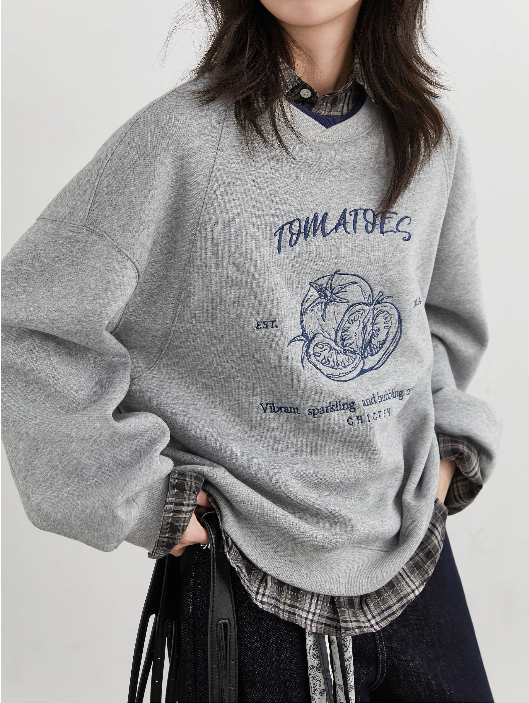 Color-Block Embroidered Sweatshirt Autumn Pullover Loran