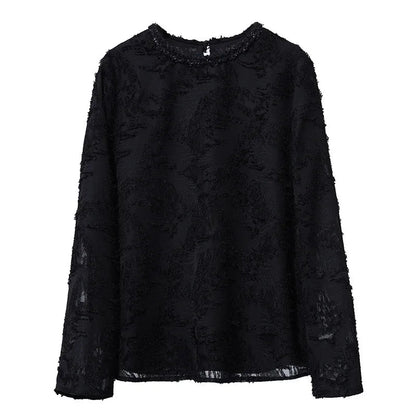 Amii Women's Blouse 2026 Spring New Round Neck Elegant Straight Chiffon Shirt Women's Commuter Long Sleeve Pullover Top 12611033 Loran
