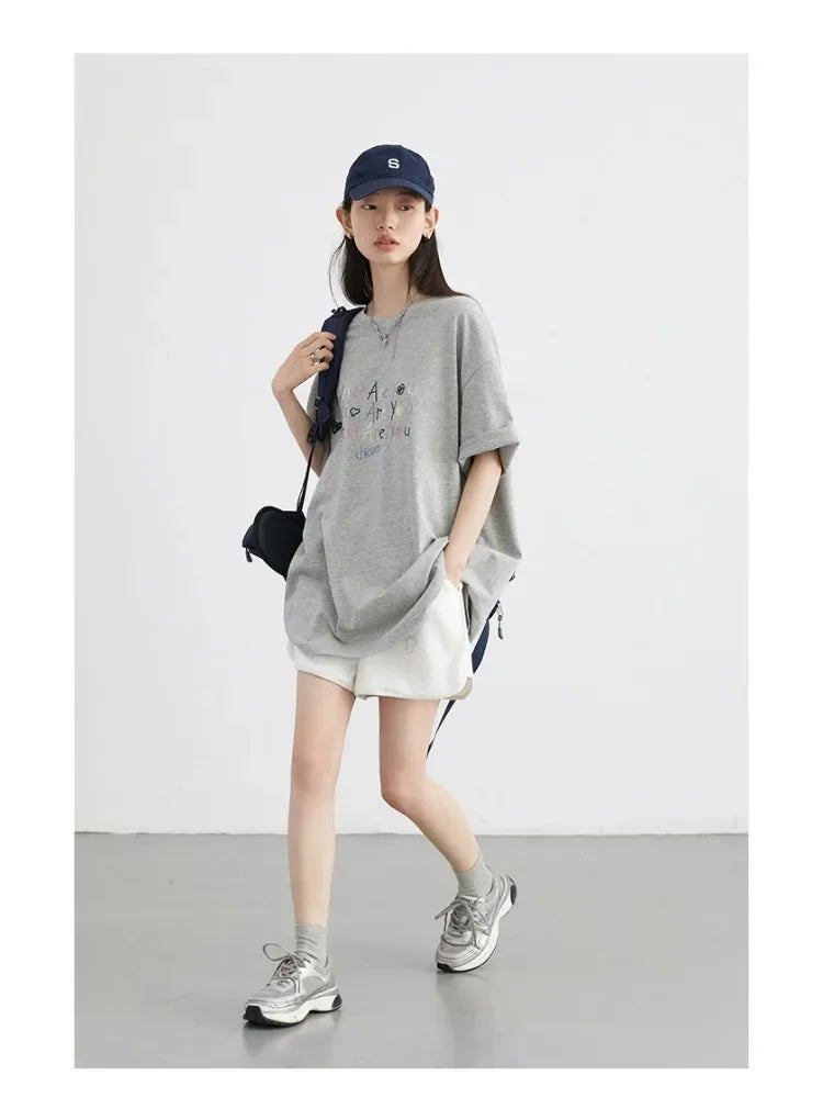 Women’s Embroidered Letter T-Shirt Loose Summer Top Loran