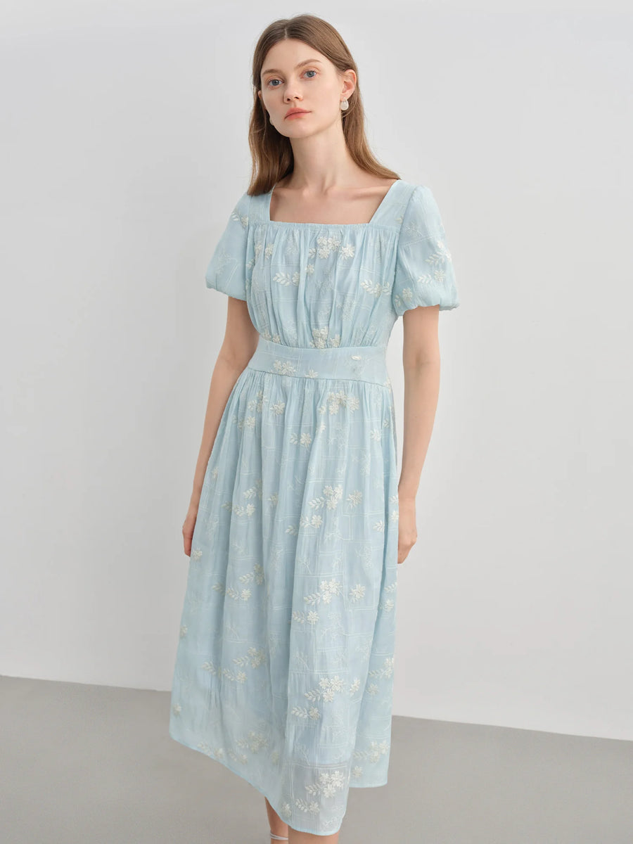 Women's Floral Embroidered Tea Length Dress