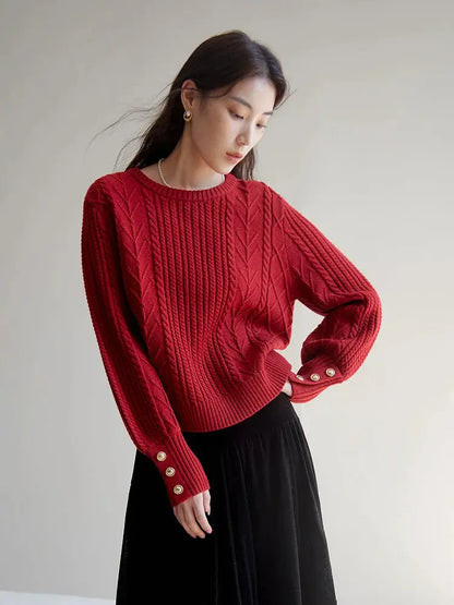 Gentle Cable Knit Wool Sweater - Loran