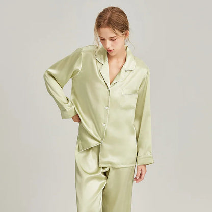 Real Silk Pajama Long Sleeve White Nightwear Loran