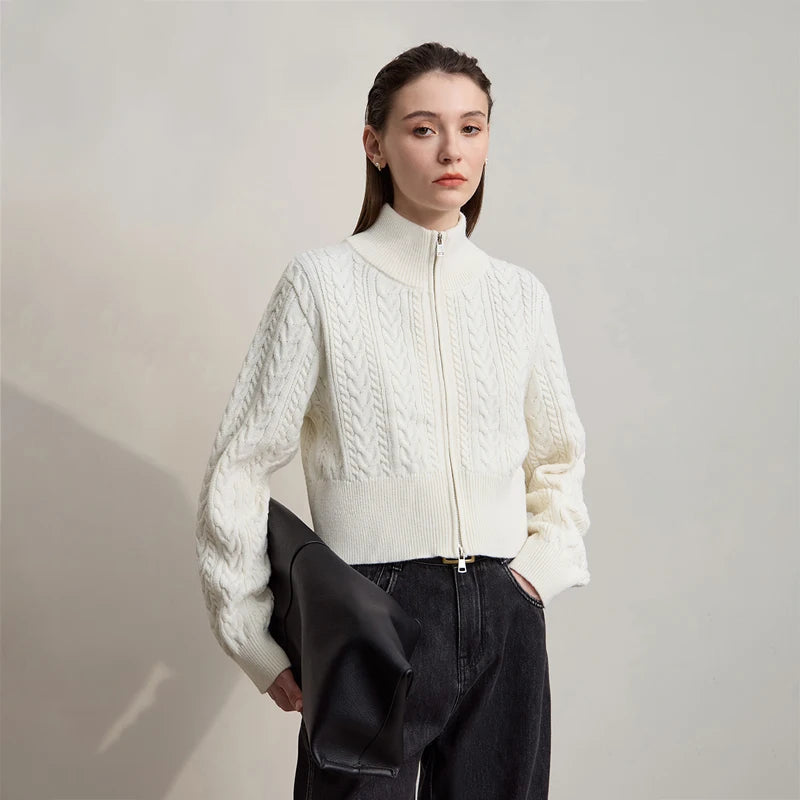 Minimalist High-Neck Zip Cardigan