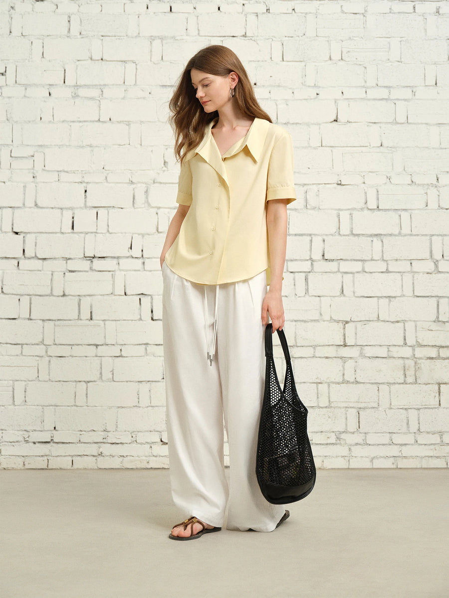 Plus Size Lapel Commuter Blouse