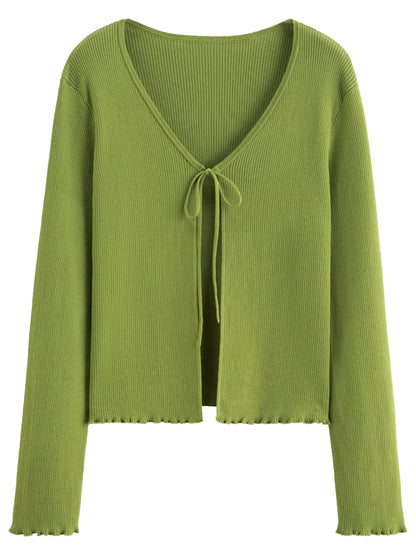 DUSHU 2026 Spring Women's Tie-Waist Tencel Knit Sweater, Lyocell Rib-Knit Soft Touch Top for Lazy Luxe & Sustainable Chic Style Loran