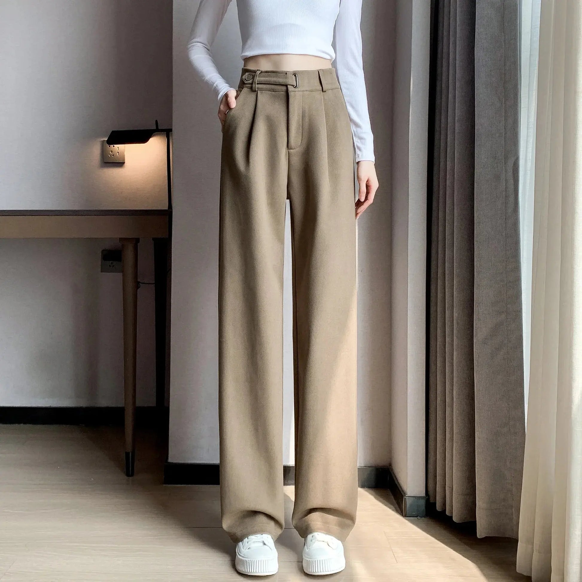 High-Waist Wide-Leg Wool Trousers - Loran