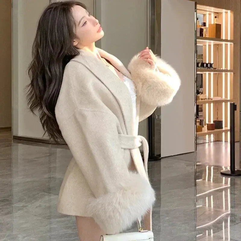 Elegant Wool Coat with Fur Patchwork - Loran