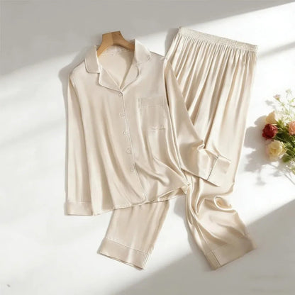 Mulberry Silk Pajama Set Plain Satin Long Pants Loran