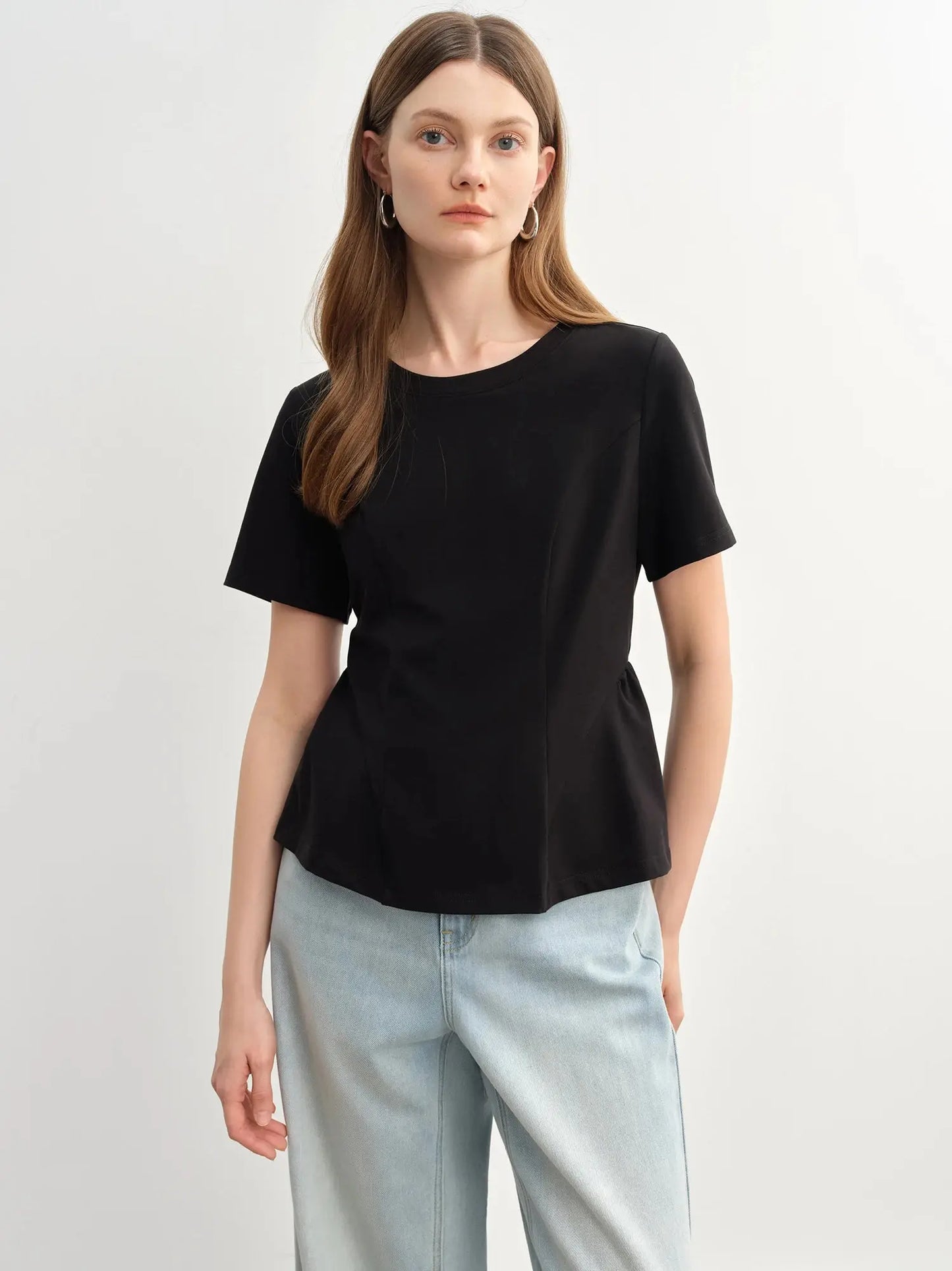 Plus Size Slimming Princess T-Shirt with Curved Hem - Loran