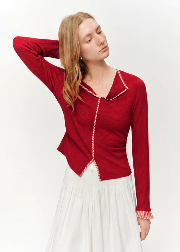 DUSHU 2026 Plus Size Spring New Women's Knit Top, Minimalist Plaid Color Block Long Sleeve Shirt, Y2K Retro Basic Layering Tee Loran