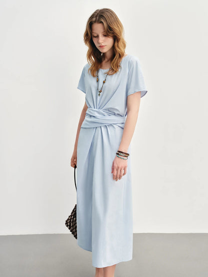 High-Waisted Pleated Midi Dress Summer Slimming Fit Loran