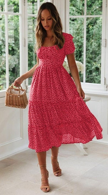 Print Puff Sleeve dresses Casual - 3IN SMART Shop  #