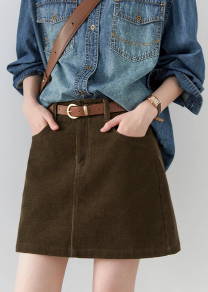 Women’s Retro High-Waisted Corduroy A-Line Skirt Loran