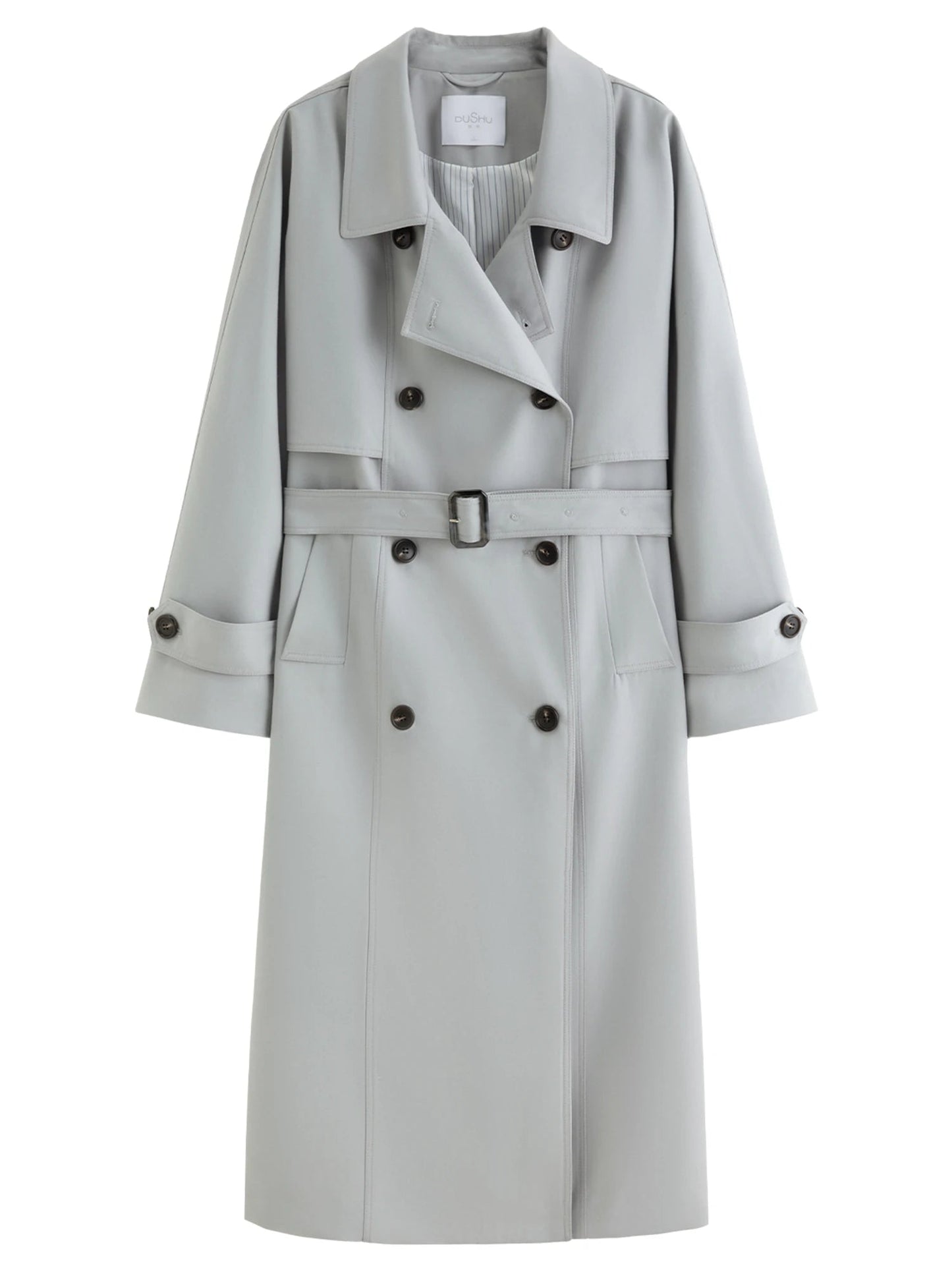 Women’s Khaki Double-Breasted Trench Coat Classic Long Fit Loran