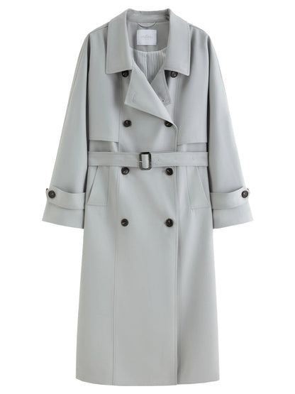 Women’s Khaki Double-Breasted Trench Coat Classic Long Fit Loran