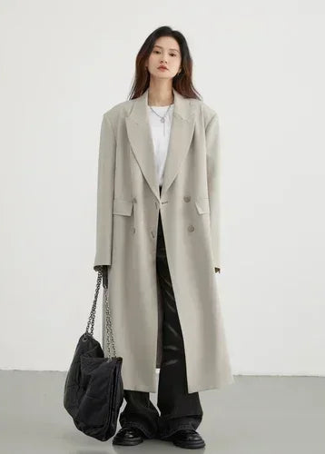 Women’s Double-Breasted Trench Coat Casual Long Overcoat Loran