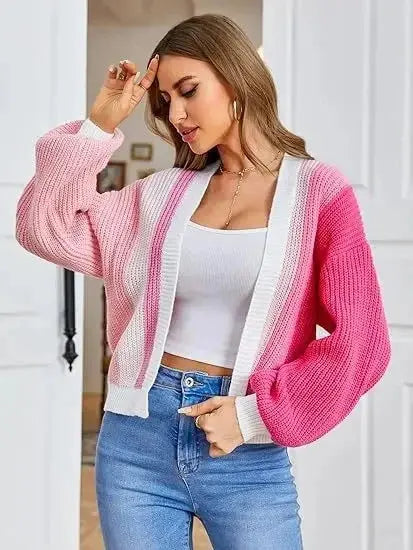 Fashionable Multi-Bar Color Block Sweater Top - Loran