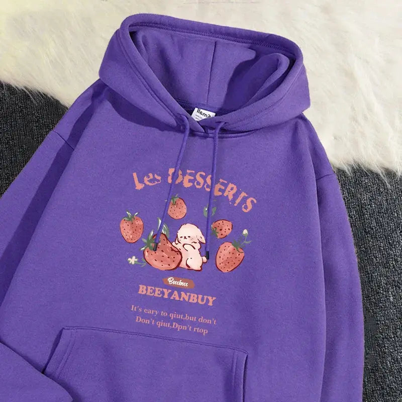 Cute Rabbit Strawberry Print Women's Hoodie - Loran