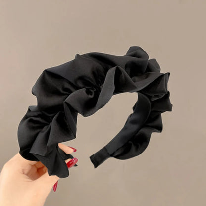 Elegant Solid Color Pleated Wide Headband for Women
