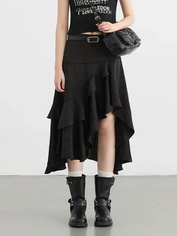 Chic Ruffle Hem A-Line Midi Skirt - Loran