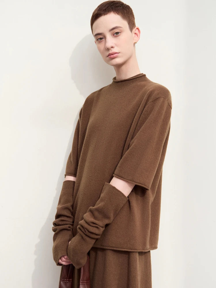 Amii Minimalism Sweaters For Women 2025 Autumn New Wool With Sleeve Mlock Neck Pullovers Versatile Lady Knitwear Jumper 12453055 Loran