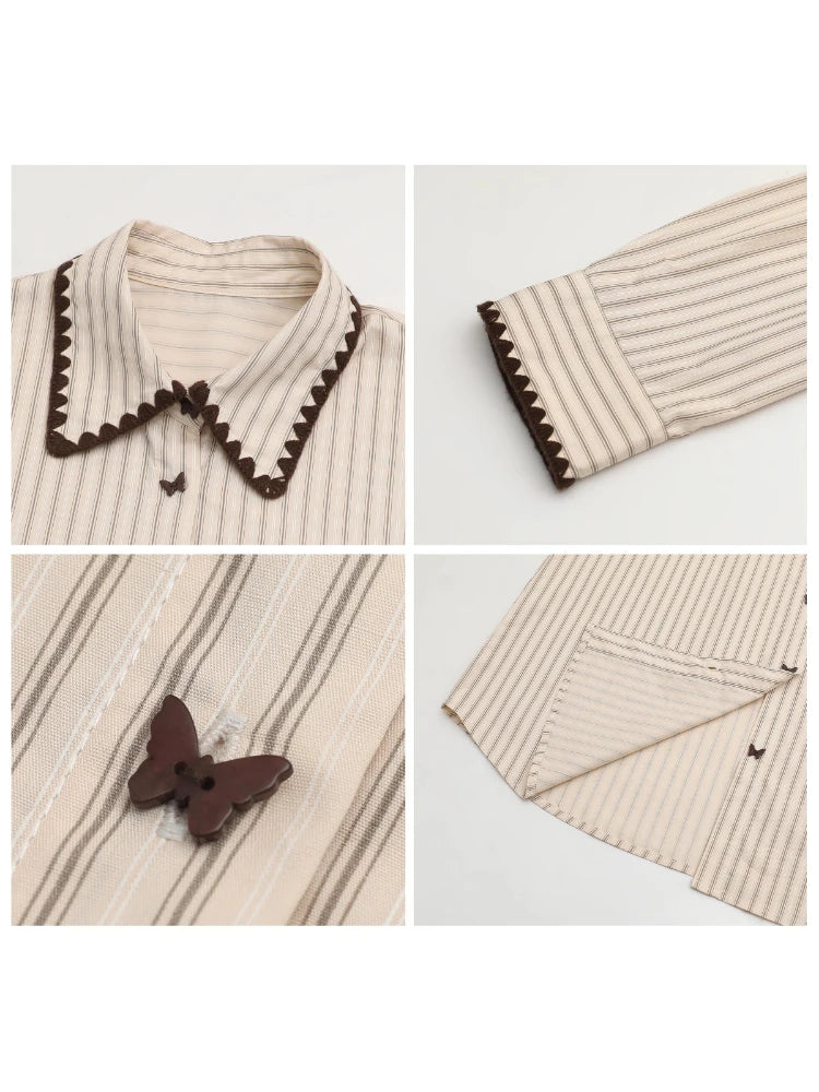 Women’s Striped Long Sleeve Blouse Loose Cotton Shirt Loran