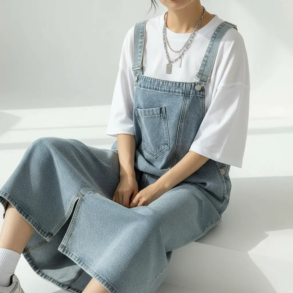 Casual Sleeveless Denim Overall Dress for Women - Loran