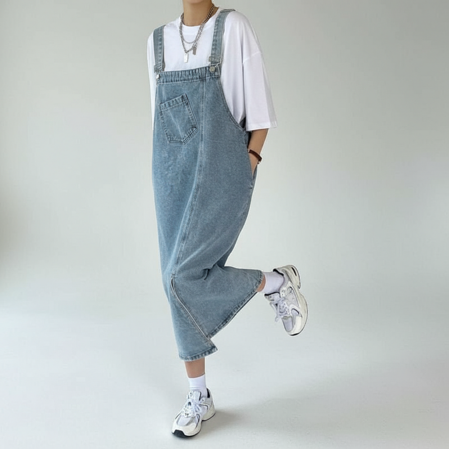 Casual Sleeveless Denim Overall Dress for Women