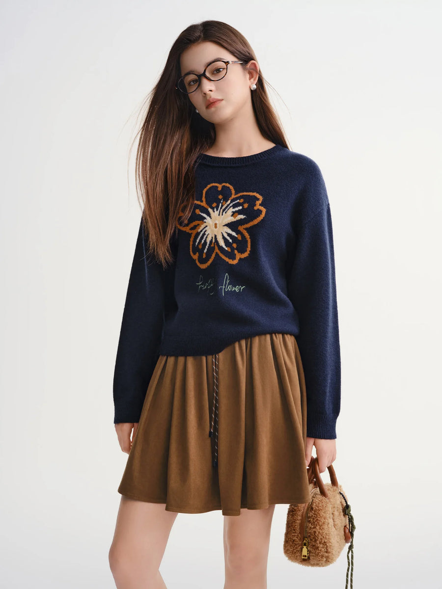 Women's Plus: Floral Knit Winter Pullover
