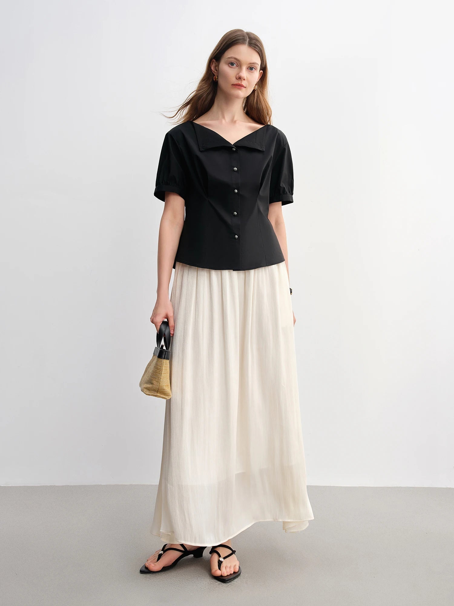 Strapless Slim-Fit Top Solid Black & White Tees Loran