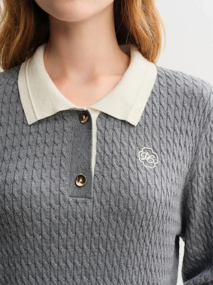 Relaxed Fit Textured Rib-Collar Knit Top - Loran