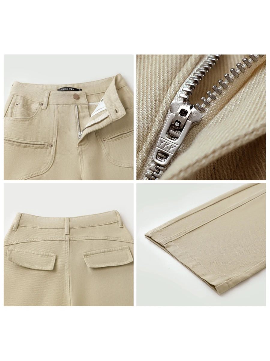 CHIC VEN Women Jeans Solid Loose Casual New Split Wide Leg Denim Pant Workwear Female Trousers Spring Autumn 2025 Loran