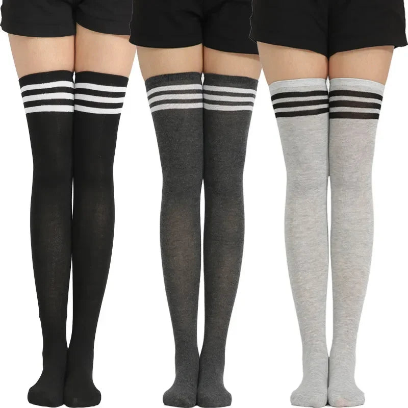 Black & White Striped Thigh High Socks for Women