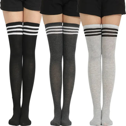 Black & White Striped Thigh High Socks for Women