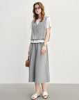 Simple Gray Short-Sleeve Faux Two-Piece Skirt Suit