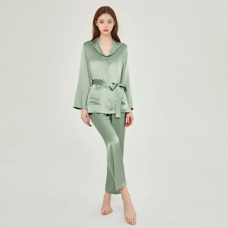 Women’s Mulberry Silk Button-Down PJs Diamond Trim Set Loran