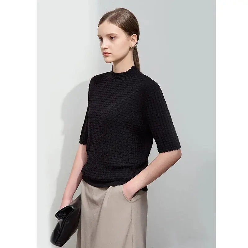 Elegant Mock Neck Slim Knit Sweater - Loran