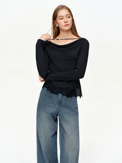 Elegant Lace Patchwork T-Shirt Slim Spring Commuter Top Loran