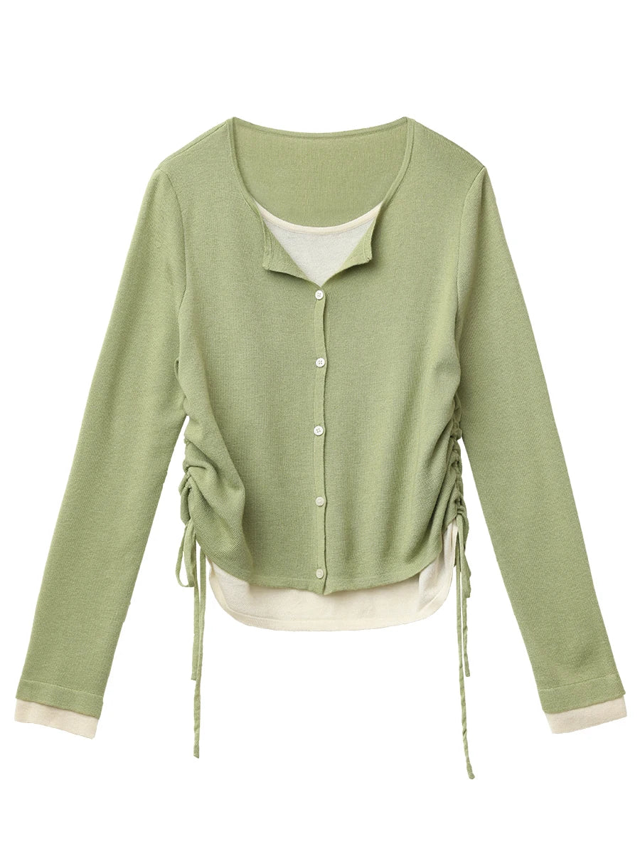 CHIC VEN New Korean Women Sweaters Slim Pullover Design Female Top O Neck Drawstring Waist Knitted Jumpers Spring Summer 2025 Loran