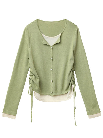 CHIC VEN New Korean Women Sweaters Slim Pullover Design Female Top O Neck Drawstring Waist Knitted Jumpers Spring Summer 2025 Loran