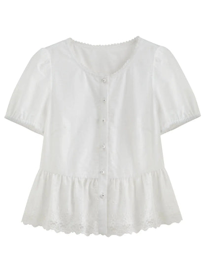 Lace Contrast Summer Blouse LORAN STORE