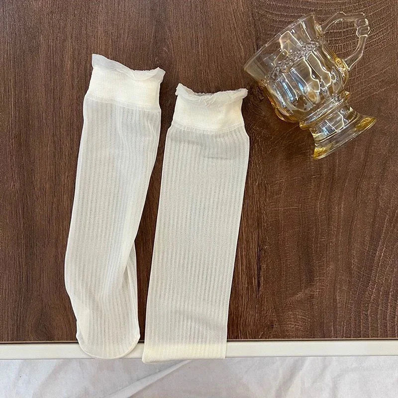 3 Pairs Women's Lace & Ice Silk Summer Socks