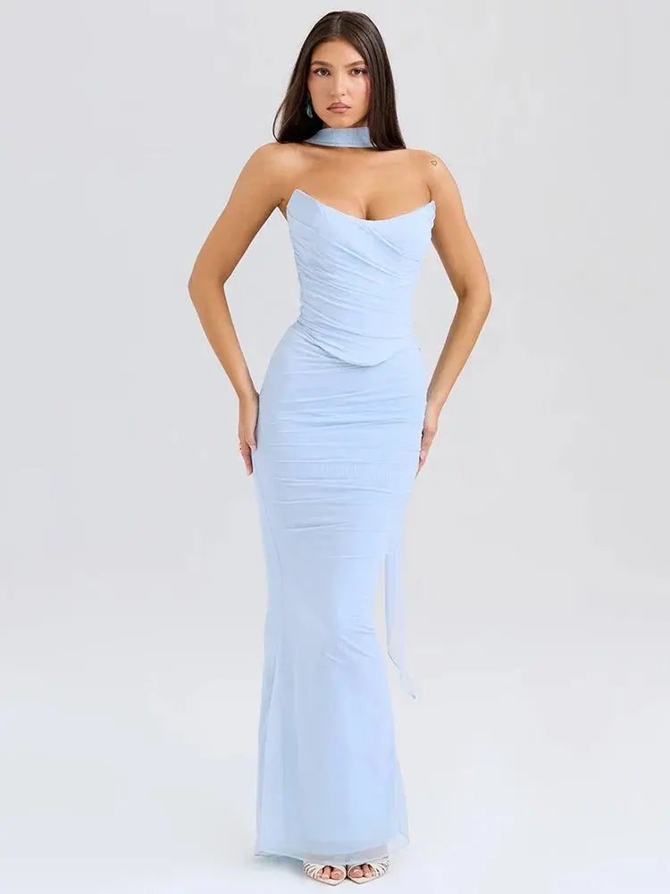 Strapless Neckerchief Two-Piece Skirt Set - Loran