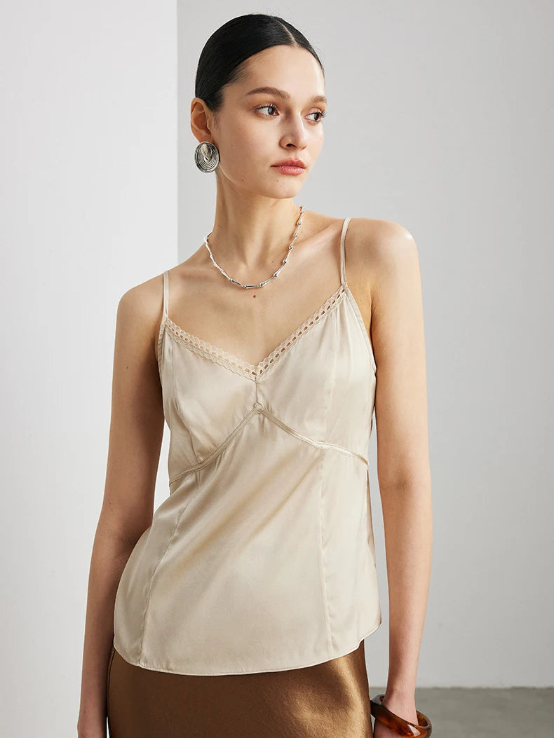 Women’s Real Silk Lace Camisole Chic V-Neck Top Loran